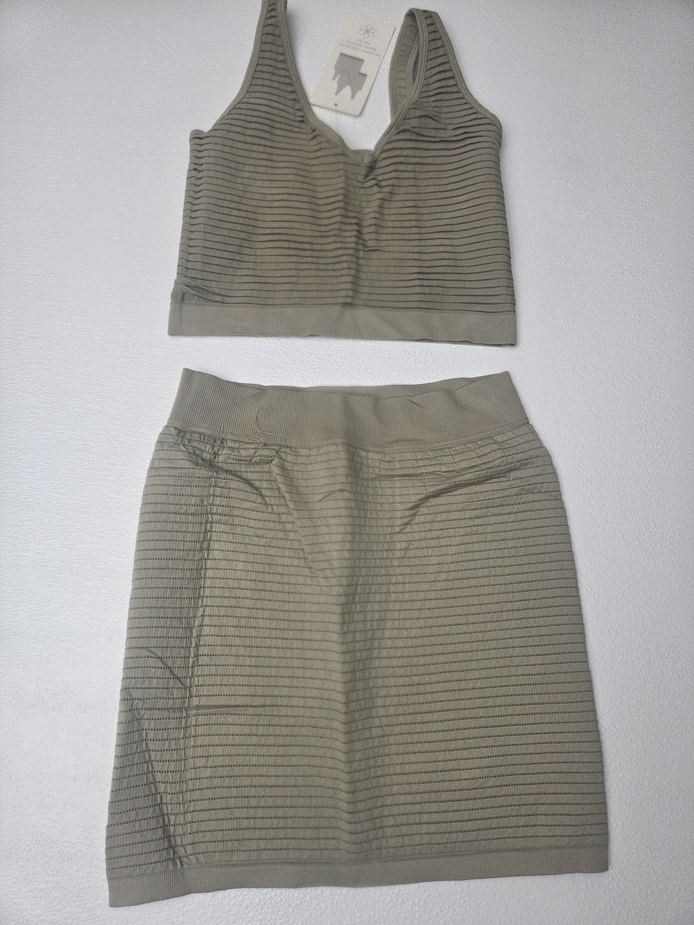 Aura Olive Green Ribbed Knit Mini Skirt